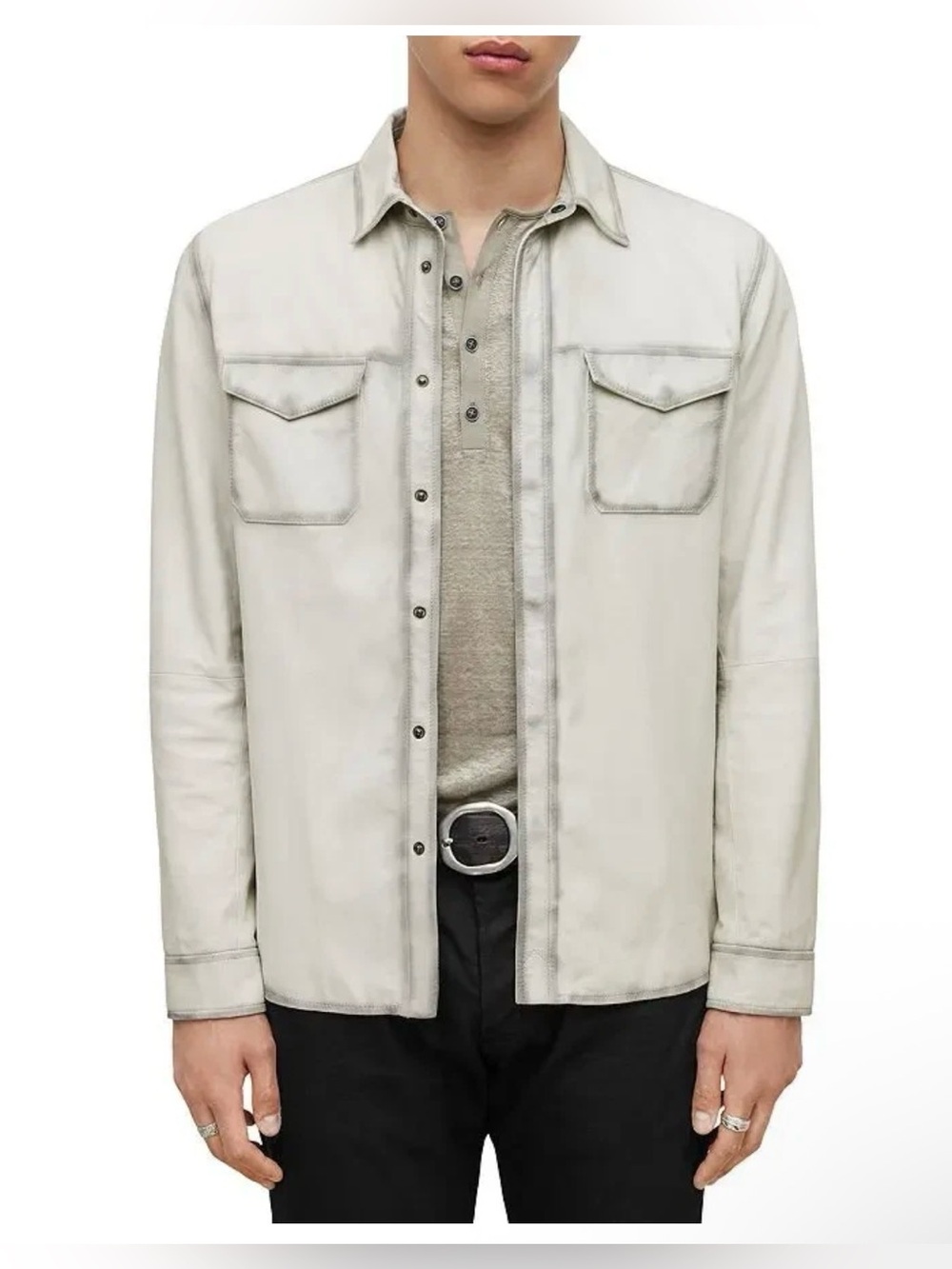 John Varvatos Izzy Leather Shirt Jacket Size EU 52 USA 42 off white